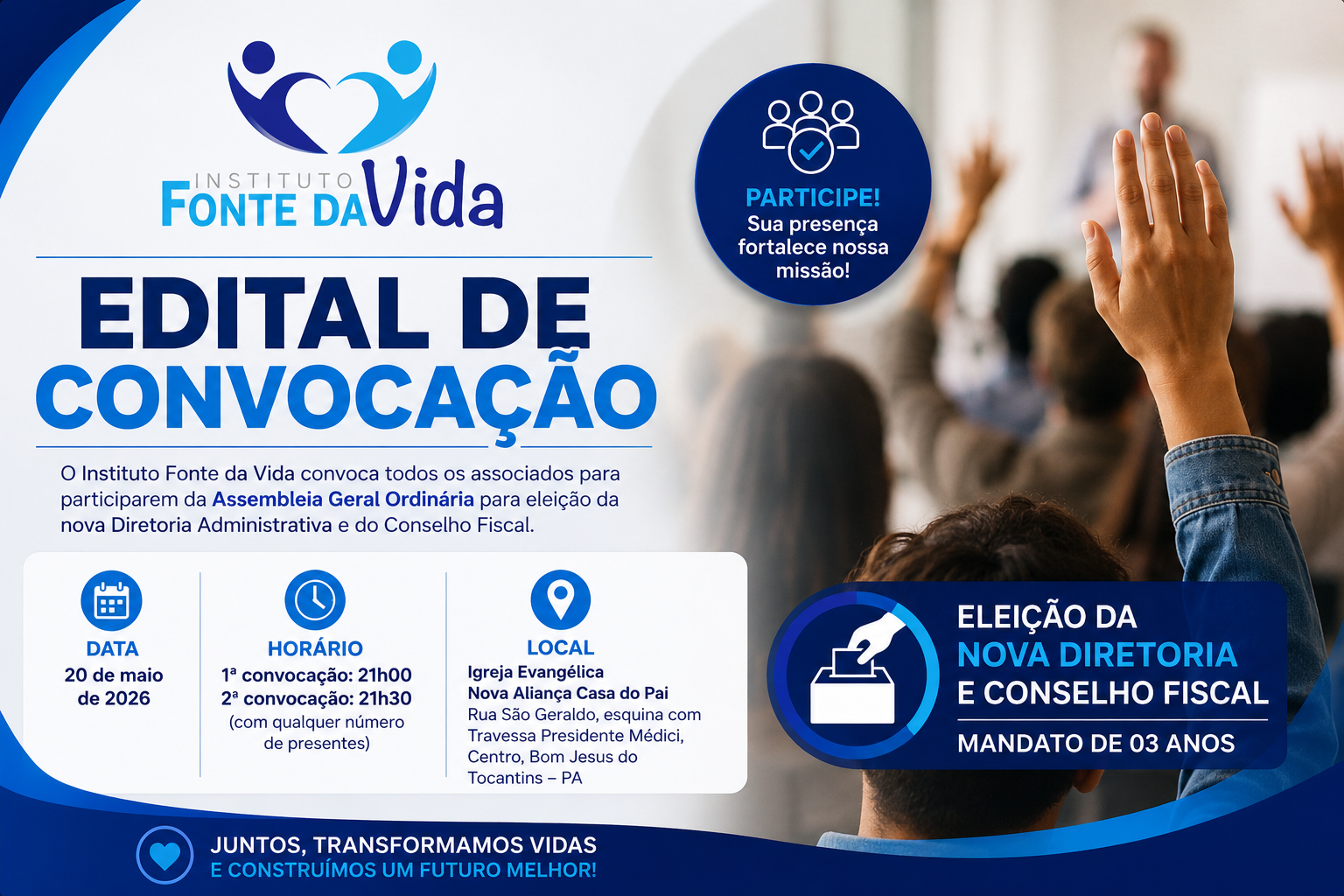 Instituto Fonte da Vida convoca Assembleia Geral para eleição da nova diretoria